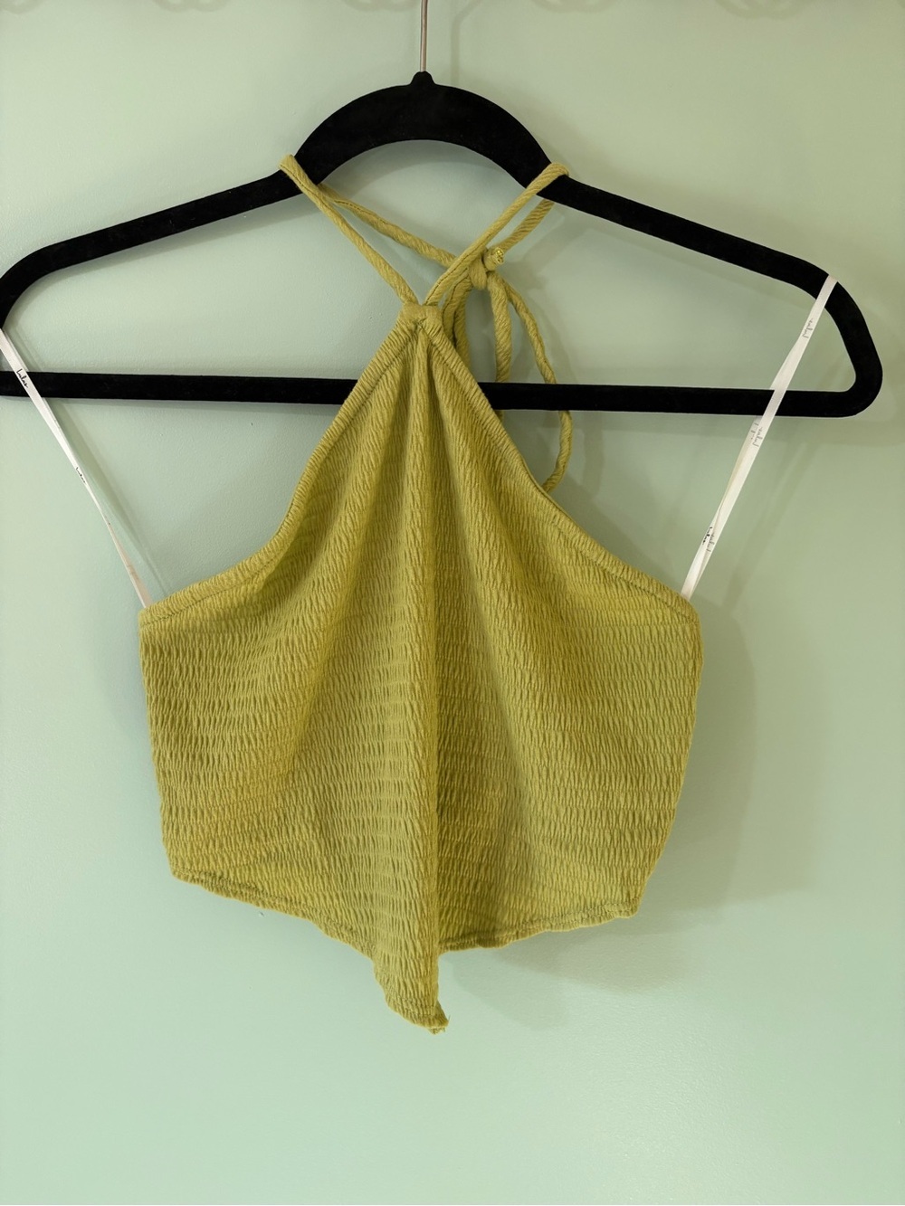 Lulu's Olive Green Textured Halter Crop Top